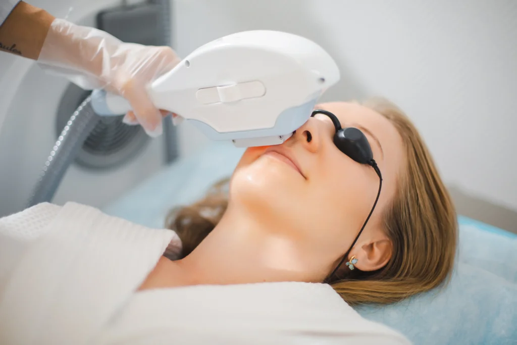 a woman getting laser hair removal in Fremont, CA